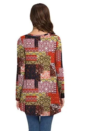 AWULIFFAN Women's Casual Round Neck Long Sleeve Loose Tunic T-Shirt Blouse Tops - 2