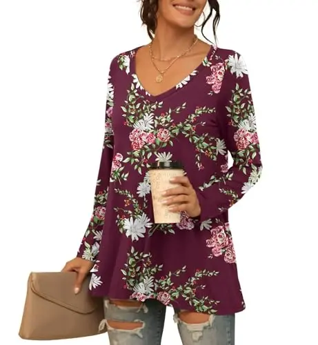 AWULIFFAN Women's Casual Round Neck Long Sleeve Loose Tunic T-Shirt Blouse Tops - MODAZONE (1)