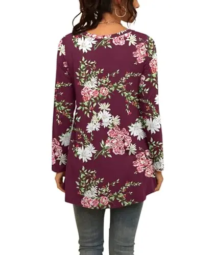 AWULIFFAN Women's Casual Round Neck Long Sleeve Loose Tunic T-Shirt Blouse Tops - 3