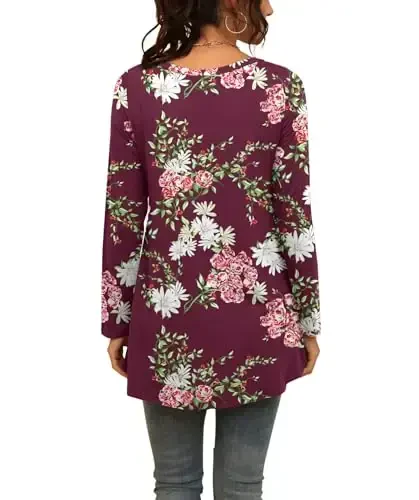 AWULIFFAN Women's Casual Round Neck Long Sleeve Loose Tunic T-Shirt Blouse Tops - 3