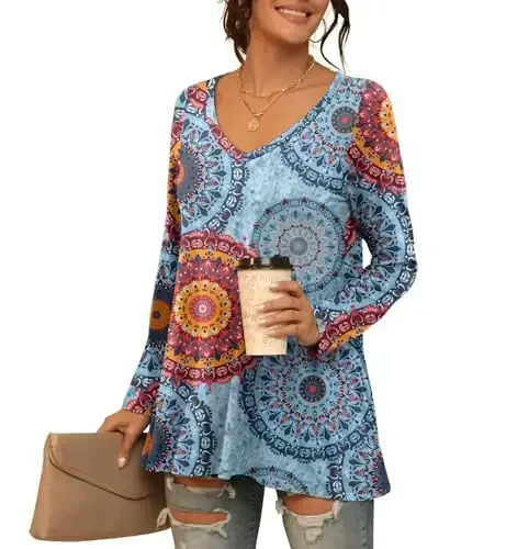 AWULIFFAN Women's Casual Round Neck Long Sleeve Loose Tunic T-Shirt Blouse Tops - MODAZONE (1)