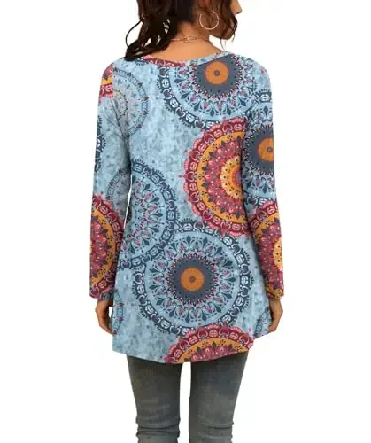 AWULIFFAN Women's Casual Round Neck Long Sleeve Loose Tunic T-Shirt Blouse Tops - 3