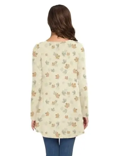 AWULIFFAN Women's Casual Round Neck Long Sleeve Loose Tunic T-Shirt Blouse Tops - 3