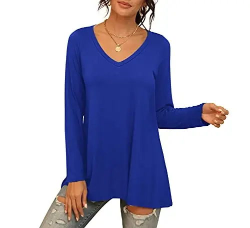 AWULIFFAN Women's Casual Round Neck Long Sleeve Loose Tunic T-Shirt Blouse Tops - 4