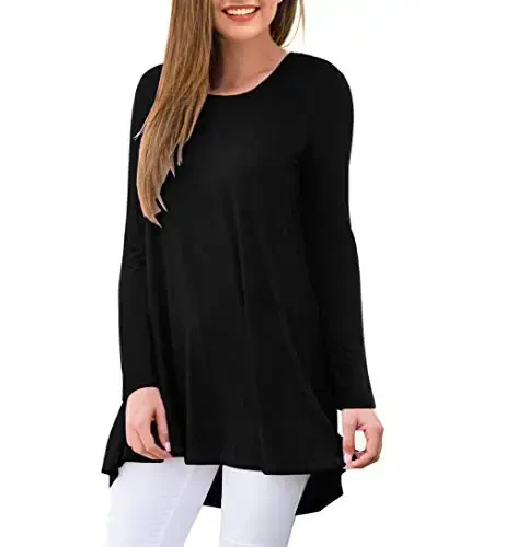 AWULIFFAN Women's Casual Round Neck Long Sleeve Loose Tunic T-Shirt Blouse Tops - MODAZONE (1)