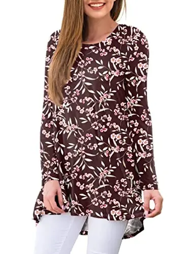 AWULIFFAN Women's Casual Round Neck Long Sleeve Loose Tunic T-Shirt Blouse Tops - 2