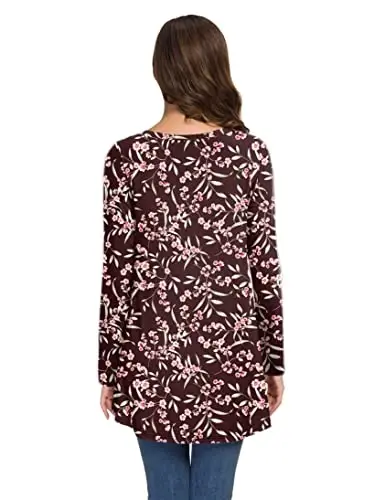 AWULIFFAN Women's Casual Round Neck Long Sleeve Loose Tunic T-Shirt Blouse Tops - 3