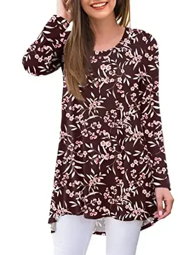 AWULIFFAN Women's Casual Round Neck Long Sleeve Loose Tunic T-Shirt Blouse Tops 