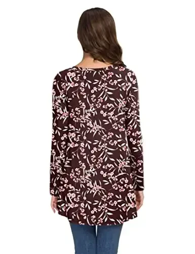AWULIFFAN Women's Casual Round Neck Long Sleeve Loose Tunic T-Shirt Blouse Tops - 3