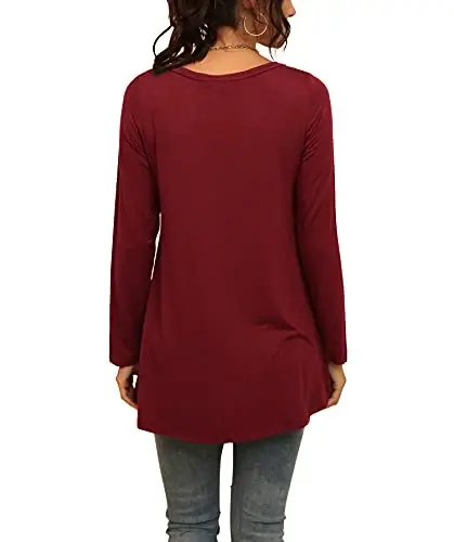 AWULIFFAN Women's Casual Round Neck Long Sleeve Loose Tunic T-Shirt Blouse Tops - 3