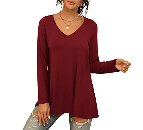 AWULIFFAN Women's Casual Round Neck Long Sleeve Loose Tunic T-Shirt Blouse Tops - 4