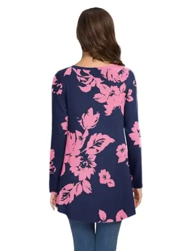 AWULIFFAN Women's Casual Round Neck Long Sleeve Loose Tunic T-Shirt Blouse Tops - 3