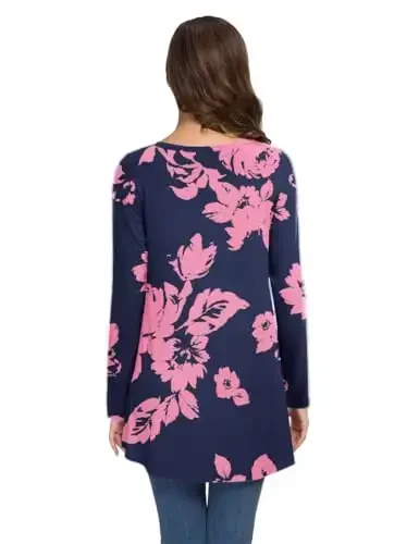 AWULIFFAN Women's Casual Round Neck Long Sleeve Loose Tunic T-Shirt Blouse Tops - 3