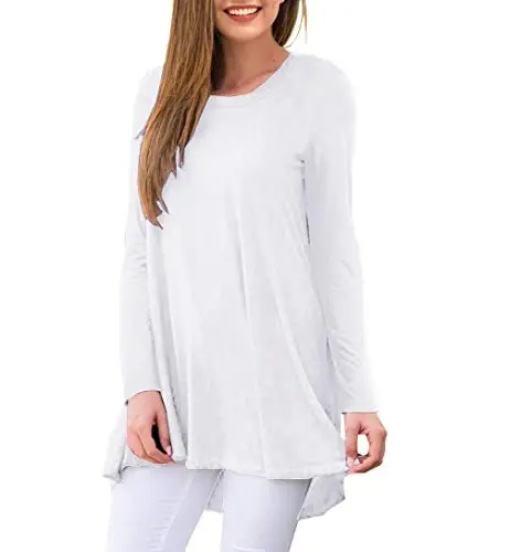 AWULIFFAN Women's Casual Round Neck Long Sleeve Loose Tunic T-Shirt Blouse Tops - 2