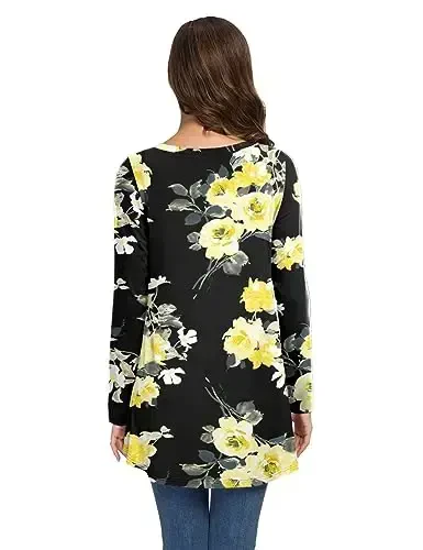 AWULIFFAN Women's Casual Round Neck Long Sleeve Loose Tunic T-Shirt Blouse Tops - 3