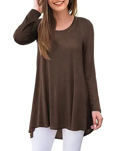 AWULIFFAN Women's Casual Round Neck Long Sleeve Loose Tunic T-Shirt Blouse Tops - 1