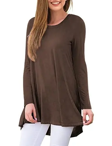 AWULIFFAN Women's Casual Round Neck Long Sleeve Loose Tunic T-Shirt Blouse Tops - 2