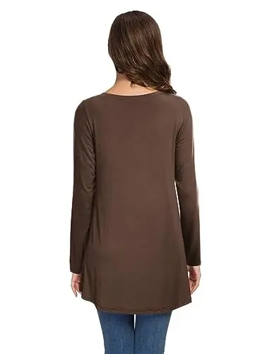 AWULIFFAN Women's Casual Round Neck Long Sleeve Loose Tunic T-Shirt Blouse Tops - 3