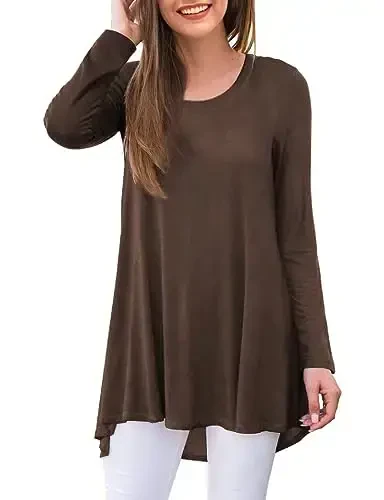 AWULIFFAN Women's Casual Round Neck Long Sleeve Loose Tunic T-Shirt Blouse Tops - 1