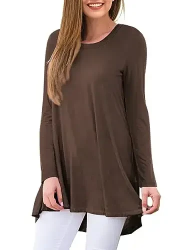 AWULIFFAN Women's Casual Round Neck Long Sleeve Loose Tunic T-Shirt Blouse Tops - 2