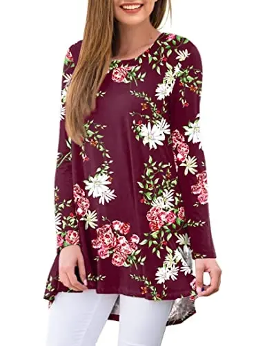 AWULIFFAN Women's Casual Round Neck Long Sleeve Loose Tunic T-Shirt Blouse Tops - AWULIFFAN (1)