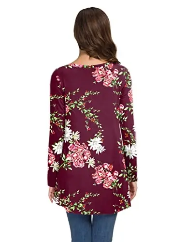 AWULIFFAN Women's Casual Round Neck Long Sleeve Loose Tunic T-Shirt Blouse Tops - 3