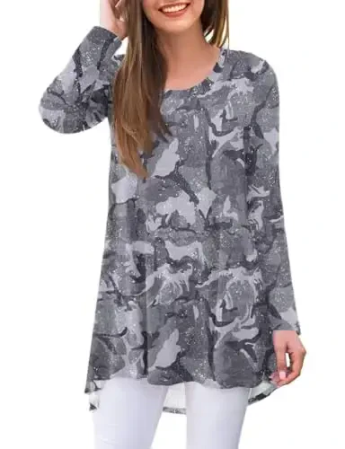 AWULIFFAN Women's Casual Round Neck Long Sleeve Loose Tunic T-Shirt Blouse Tops 