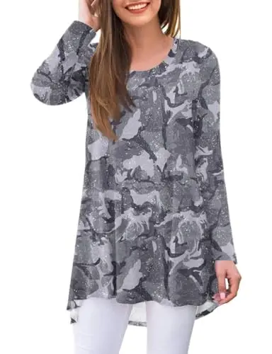 AWULIFFAN Women's Casual Round Neck Long Sleeve Loose Tunic T-Shirt Blouse Tops - 1