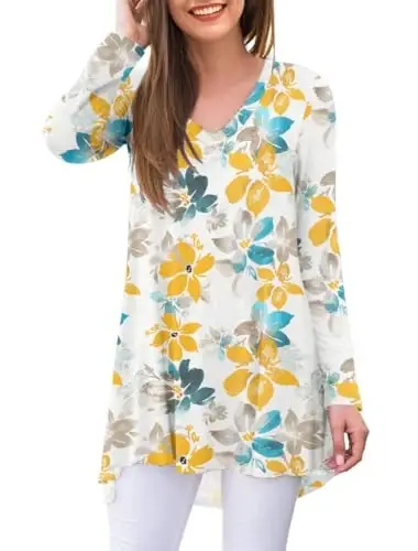 AWULIFFAN Women's Fall Long Sleeve V-Neck T-Shirt Sleepwear Tunic Tops Blouse Shirts 