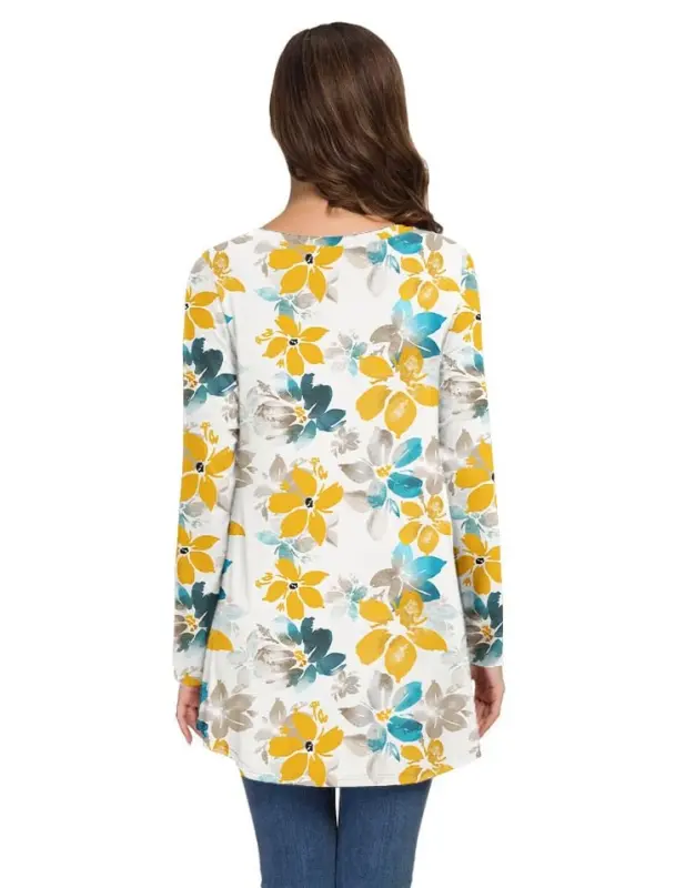 AWULIFFAN Women's Fall Long Sleeve V-Neck T-Shirt Sleepwear Tunic Tops Blouse Shirts - 4