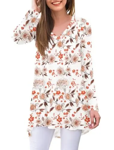 AWULIFFAN Women's Fall Long Sleeve V-Neck T-Shirt Sleepwear Tunic Tops Blouse Shirts - 1