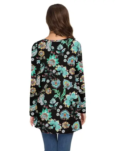 AWULIFFAN Women's Fall Long Sleeve V-Neck T-Shirt Sleepwear Tunic Tops Blouse Shirts - 4