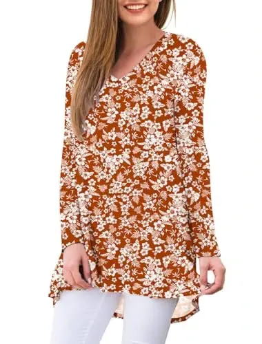 AWULIFFAN Women's Fall Long Sleeve V-Neck T-Shirt Sleepwear Tunic Tops Blouse Shirts - AWULIFFAN (1)