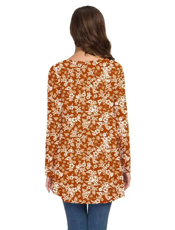 AWULIFFAN Women's Fall Long Sleeve V-Neck T-Shirt Sleepwear Tunic Tops Blouse Shirts - 4