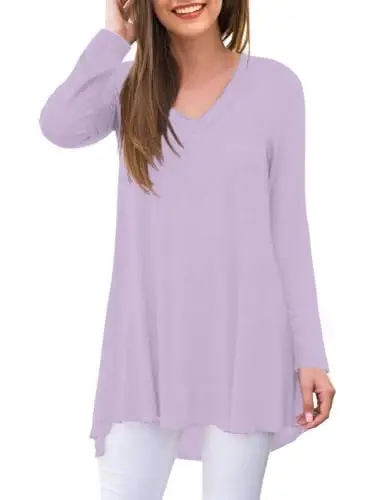 AWULIFFAN Women's Fall Long Sleeve V-Neck T-Shirt Sleepwear Tunic Tops Blouse Shirts 