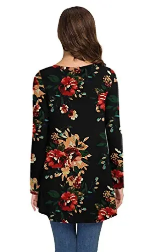 AWULIFFAN Women's Fall Long Sleeve V-Neck T-Shirt Sleepwear Tunic Tops Blouse Shirts - 4