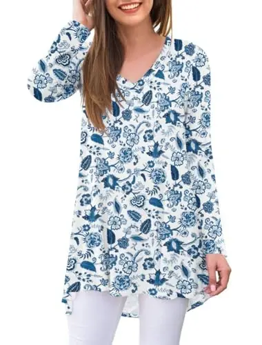 AWULIFFAN Women's Fall Long Sleeve V-Neck T-Shirt Sleepwear Tunic Tops Blouse Shirts 