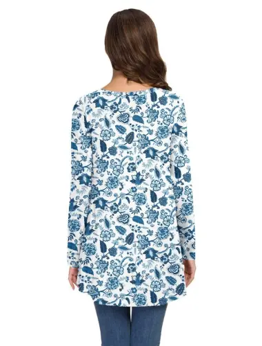 AWULIFFAN Women's Fall Long Sleeve V-Neck T-Shirt Sleepwear Tunic Tops Blouse Shirts - 4