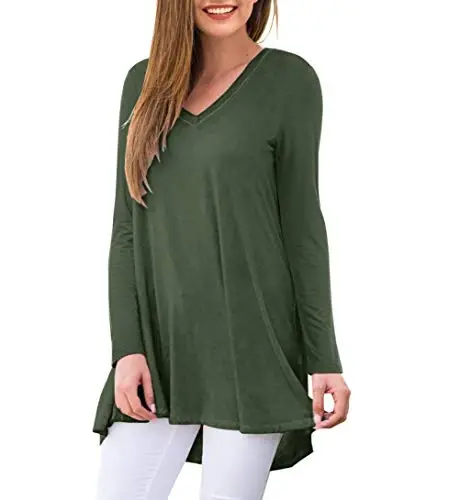 AWULIFFAN Women's Fall Long Sleeve V-Neck T-Shirt Sleepwear Tunic Tops Blouse Shirts - 2
