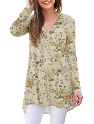 AWULIFFAN Women's Fall Long Sleeve V-Neck T-Shirt Sleepwear Tunic Tops Blouse Shirts 