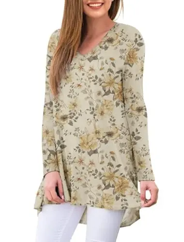 AWULIFFAN Women's Fall Long Sleeve V-Neck T-Shirt Sleepwear Tunic Tops Blouse Shirts - 2
