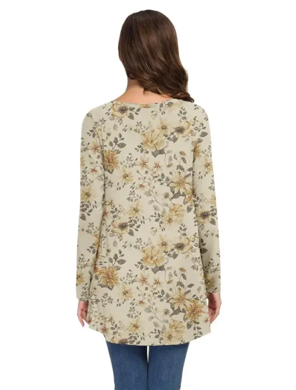 AWULIFFAN Women's Fall Long Sleeve V-Neck T-Shirt Sleepwear Tunic Tops Blouse Shirts - 3