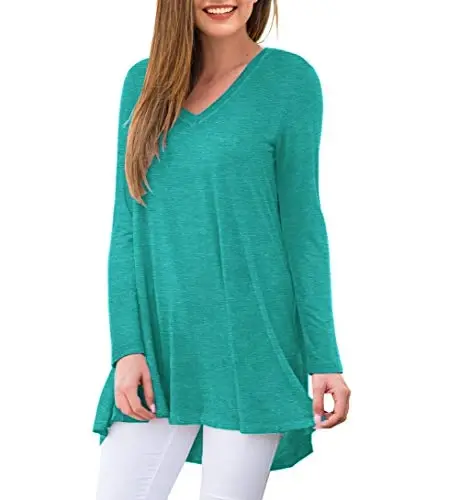 AWULIFFAN Women's Fall Long Sleeve V-Neck T-Shirt Sleepwear Tunic Tops Blouse Shirts - MODAZONE (1)