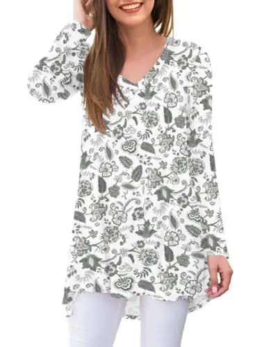 AWULIFFAN Women's Fall Long Sleeve V-Neck T-Shirt Sleepwear Tunic Tops Blouse Shirts 