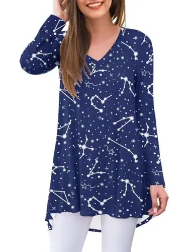 AWULIFFAN Women's Fall Long Sleeve V-Neck T-Shirt Sleepwear Tunic Tops Blouse Shirts 