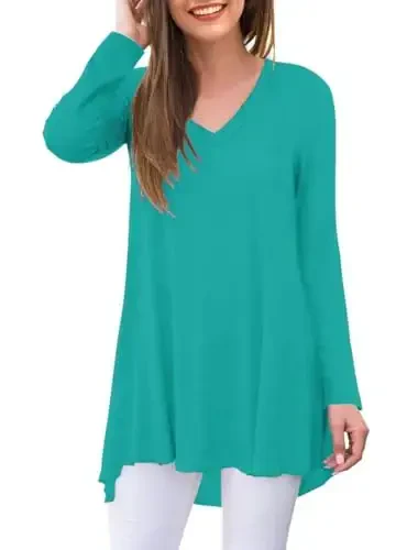 AWULIFFAN Women's Fall Long Sleeve V-Neck T-Shirt Sleepwear Tunic Tops Blouse Shirts - MODAZONE