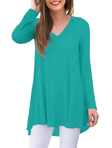 AWULIFFAN Women's Fall Long Sleeve V-Neck T-Shirt Sleepwear Tunic Tops Blouse Shirts - 1