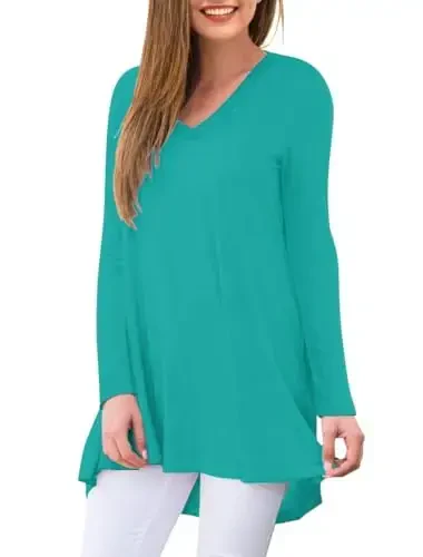 AWULIFFAN Women's Fall Long Sleeve V-Neck T-Shirt Sleepwear Tunic Tops Blouse Shirts - MODAZONE (1)