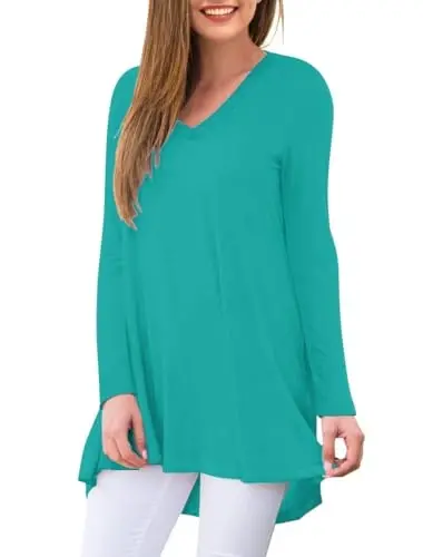 AWULIFFAN Women's Fall Long Sleeve V-Neck T-Shirt Sleepwear Tunic Tops Blouse Shirts - 2
