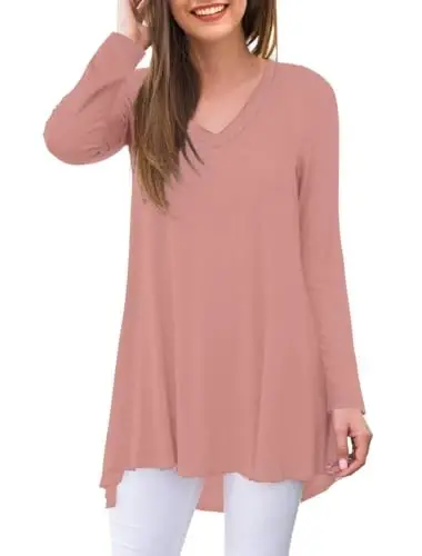 AWULIFFAN Women's Fall Long Sleeve V-Neck T-Shirt Sleepwear Tunic Tops Blouse Shirts - 1